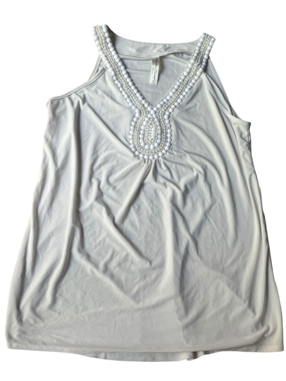 Vintage y2k early 2000s Sleeveless Embellished V-Neck Tank Top - White